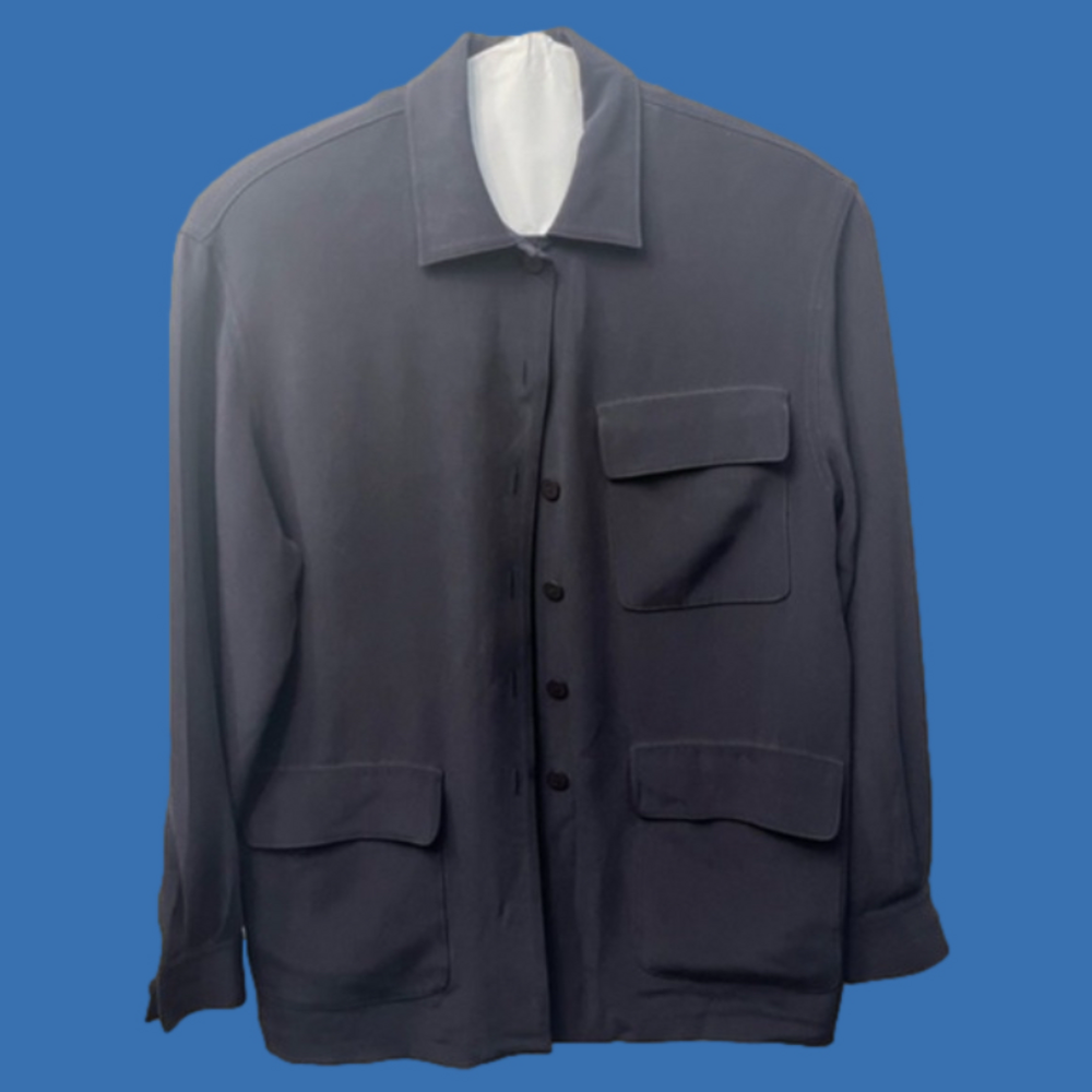 Jones New York Petite 100% Silk Shirt Jacket Size 2P Cobalt Blue Vintage